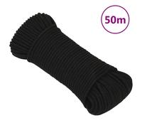 vidaXL Work Rope in Black, Durable Polyester Material, 5 mm Diameter and 50 m in length, Ideal for General Indoor or Outdoor Use, UV and Abrasion Resistant