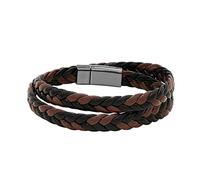 Braided Bracelet Made Of Leather In Black Or Brown - Men's Bracelet With Magnetic Clasp Made Of Stainless Steel Leather Bracelet Men Including Extra Link Gwf-d1000 (Brown, One Size)