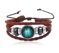 Braided Bracelet Twelve Constellations Cowhide Bracelet Handmade Beaded Retro Couple Leather Constellation(Pisces)