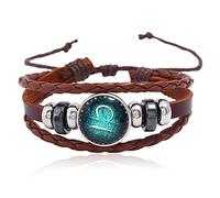 Braided Bracelet Twelve Constellations Cowhide Bracelet Handmade Beaded Retro Couple Leather Constellation(Libra)
