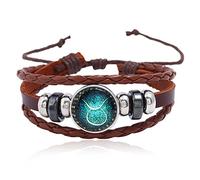 Braided Bracelet Twelve Constellations Cowhide Bracelet Handmade Beaded Retro Couple Leather Constellation(Taurus)