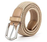 Braided Canvas Woven Elastic Stretch Belts for Men/Women/Junior with Multicolored, Beige, X-Large/40"-42" Waist