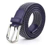 Braided Canvas Woven Elastic Stretch Belts for Men/Women/Junior with Multicolored, Blue-white, Small/28"-30" Waist
