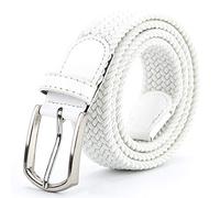 Braided Canvas Woven Elastic Stretch Belts for Men/Women/Junior with Multicolored, White, Large/36"-38” Waist