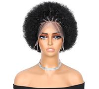 Braided Cornrow Afro Puff Wig for Black Women Stitch Braids Front Wigs Glueless Prep lucked Afro Braid Synthetic Natural Black Hair