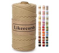 Braided Cotton Cord 3mm×109 Yards Natural Macrame Thick String Cotton Cord Bohemia Macrame Rope for Handmade Plant Hangers Wall (Light Khaki)