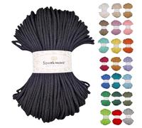 Braided Cotton Cord 5 mm 100 m, 46 Colours, Crochet Cord, Macrame Cord, Macrame Yarn, Premium Yarn, Macrame Rope, Sznurkomania (Black)
