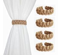 Braided Curtain Tiebacks for Drapes, Rustic Curtain holdbacks Set of 4, Handmade Curtain Ties for Sheer/Light Weight Drapes