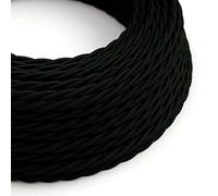 Braided Fabric Cable 3m 3 Core 0.75mm² (18AWG) Vintage Twisted Electrical Wire for DIY Lamps, Industrial Pendant Lights & Hanging Lighting - 3 Conductor Cloth Covered Textile Flex (Black)