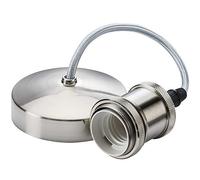 Braided Flex ES E27 Lamp Holder Pendant Brushed Chrome Ceiling Rose with 1.5mm 6" Inch Cable Ceiling Rose Vintage Modern Hanging Light