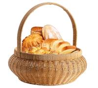 Braided Flower Basket Dispenser Organizer Braided with Handles - Artificial Rattan Basket Round Decorative Vegetable Fruit Bread Kitchen Pantry Picnic Tea