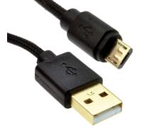 kenable BRAIDED Gold USB 2.0 A to MICRO B FAST CHARGE Cable 24AWG 3m Black