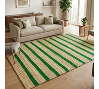 Braided Green Striped Natural Fiber Premium Quality Jute Area Rug 3x5 ft | 100% Eco-Friendly Boho Rustic Vintage Jute Rugs Thick 0.27" Ideal For Bedroom Yoga Mat Doormat Foyer Small Area Carpet