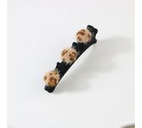 Braided hair clip Broken hairpin forehead bangs Broken hair finishing artifact Side clip headdress (Flocking model - round yellow leopard print,A)