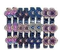 Braided Hair Clips - Sparkling Crystal Stone Braided Hair Clips | Braid Clips | Flower Hair Clip | Rhinestone 3 Flower Side Hair Clips | Sparkling Crystal Stone Hair Sectioning Clips for Women Girls