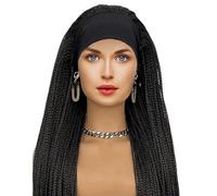 Braided Headband Wigs 26'' Long Black Wig with Ice Silk Headband, Three-Strand Braided Wigs for Women, Long Black Wig