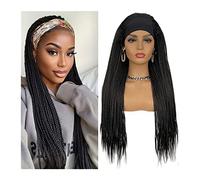 Braided Headband Wigs for Black Women, 22-28" Long Box Braided Wigs Twist Crochet Hair Cornrow Braid Wig Synthetic Headband Wig (Color : 1B-1, Size : 26inches)