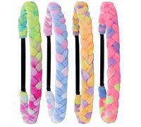 Braided Headbands 4-Pack - Adjustable Rainbow Tie Dye Hair Bands for Girls & Women, Stretchy Elastic Fabric Headbands for Kids/Teens, Easter & Stocking Stuffers