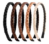 Braided Headbands for Women&Girls 5Pcs, Thin Headbands Non-slip, Braid Headband with Teeth, Comfortable Brown Hairband, Flexible Hairbands with Fabric, Skinny Boho Head Band, Neutral Color Set