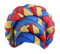 Braided Headwrap African Ethnic Hijab, Lines red, yellow an
