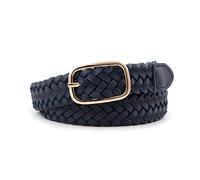 Braided Ladies Square Buckle Belt for Women's Coat Jeans Belt 110 cm Braided Leather Belt, Navy Blue
