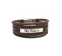 Braided Leather Bracelets for Men, Mens Leather Bracelet with Stainless Steel Clasp Bangle Bracelet Wristband Christmas Graduation Birthday Back to School Gifts for Son Grandson (Gold)