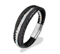 Braided Leather Cuff Mens, Magnetic Clasp Stone Bracelet，Colored stone1