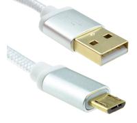 kenable BRAIDED Metal Ended GOLD USB 2.0 A To MICRO B 24AWG Cable 2m SILVER [2 metres]