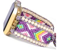 Braided Nylon Band Compatible with Apple Watch Bands 40mm 41mm 38mm, Adjustable Boho Beads for iWatch Series, Boho New Lilac Purple, 42/44/45mm, Retro