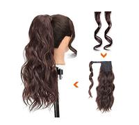 Braided Ponytail 20 Inch Synthetic Synthetic Hair Fluffy Pony Tail for Women Daily Use Long Wavy Ponytail with 2pcs Front Side Bangs Wrap Around Ponytail Extension Pony Tails Extensions Human Hair (