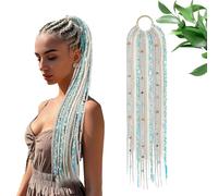 Braided Ponytail Extension with Hair Tie, 24" Long Viking Dreadlock Beads Ponytail Hand-braided Braids Hair Extensions Lightweight Natural Synthetic Hairpiece for holidays, travel (2pcs,W03)