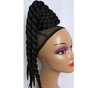 Braided Soft Kinky Synthetic Afro Chignon Bun with Ponytail Hair Extension For African Caribbean Women,Two Comb Clip In Attachment, Colour -Black, Ready to wear Hairpiece Up Do.