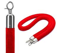 Braided Stanchion Rope，Braided Stanchion Rope，Velvet Queue Barrier Rope,Crowd Control Rope with Silver Hooks for Stanchion Posts, Event Line Management,（Red,7ft/215cm）