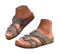 Braided Strap Cork Footbed Slide Sandals for Women's Adjustable Metal Buckle Flat Mules Arch Support Non Slip Summer Slides Comfortable for Beach Walking Daily Errands Outdoor Casual Wear