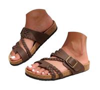 Braided Strap Cork Footbed Slide Sandals for Women's Adjustable Metal Buckle Flat Mules Arch Support Non Slip Summer Slides Comfortable for Beach Walking Daily Errands Outdoor Casual Wear