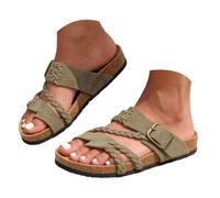 Braided Strap Cork Footbed Slide Sandals for Women's Adjustable Metal Buckle Flat Mules Arch Support Non Slip Summer Slides Comfortable for Beach Walking Daily Errands Outdoor Casual Wear