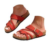 Braided Strap Cork Footbed Slide Sandals for Women's Adjustable Metal Buckle Flat Mules Arch Support Non Slip Summer Slides Comfortable for Beach Walking Daily Errands Outdoor Casual Wear