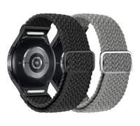 Braided Strap Galaxy Watch 6/5/4 40mm 44mm, One Click No Space for Samsung Galaxy Watch 4/6 Classic Bands 47mm 43mm 46mm 42mm/5 Pro 45mm Women/Men, Sports Armband Nylon Elastic Fabric, black/grey,
