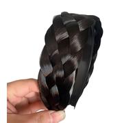 Braided Stretch Headband for Women - Synthetic Hair Accessories with Twist Design and Wide Brim, Reusable Ponytail Holder for Girls/Wigs/Daily Use, Non-Slip Hair Band (Black Brown)