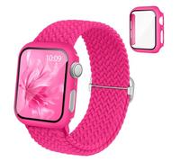 Braided Stretchy Band Compatible for Apple Watch Band and Case 40mm 41mm 42mm 44mm 45mm 46mm, Nylon Elastic Solo Loop and Protective Cover with Screen Protector for iWatch Series 10 9 8 7 SE 6 5 4 3