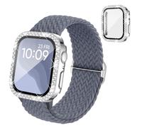 Braided Stretchy Band Compatible for Apple Watch Bands for Women and Case 40mm 41mm 42mm 44mm 45mm 46mm, Solace Solo Loop Bling Diamond Screen Protector Cover for iWatch Series 11 10 9 8 7 SE 6 5 4