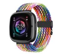 Braided Stretchy Band for Fitbit Versa 4/Versa 3/Sense 2/Sense Watch Band Women Men,Parachute-style Buckle Nylon Sport Wristband Soft Fabric Elastic Loop Strap Accessories for Versa 4/3