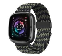 Braided Stretchy Band for Fitbit Versa 4/Versa 3/Sense 2/Sense Watch Band Women Men,Parachute-style Buckle Nylon Sport Wristband Soft Fabric Elastic Loop Strap Accessories for Versa 4/3