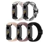 Braided Stretchy Solo Loop Compatible for Fitbit Inspire 3/Inspire 2/Inspire HR/Inspire/Ace 3/Ace 2 for Women Men, Nylon Elastic Straps Wristbands for Fitbit Inspire 3, 5 Packs A