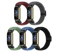 Braided Stretchy Solo Loop Compatible for Fitbit Luxe Bands for Women Men, Nylon Elastic Straps Wristbands for Fitbit Luxe, 5 Packs C
