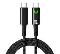 Braided Type-C Sync Cable 240W Power Cord, Black 1M | LED Glow View, Auto Cutoff Function, Reinforced Ends for Home Setup