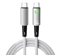 Braided Type-C Sync Cable 240W Power Cord, White 2M | LED Glow View, Auto Cutoff Function, Reinforced Ends for Home Setup