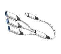 Braided USB C Splitter Expander 3 USB Port Converters Supports Printer Keyboards Charging for Computer Mobile C Data Transfer Hub with Braided Cable
