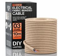Braided Vintage Cable Fabric Covered Lighting Flex Cable 10m Pack Length, 3-Core 8Amp (0.75mm) Electrical Wire, Texitile Cord Round Pendant Wires for Chandeliers and Lamps Applique Lampshades (Hemp)