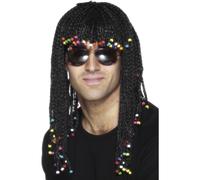 Smiffys Braided Wig, Black with Beads, Hawaiian Luau Fancy Dress, Adult Dress Up Wigs Halloween